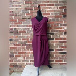 Scarlett Sheath Dress Womens Sz 12 Burgundy Sleeveless V-Neck Midi